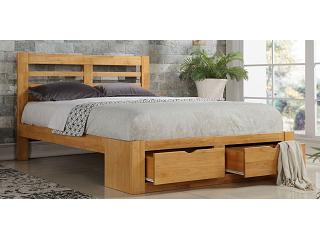 4ft6 Double Brett, Oak finish wood bed frame with drawer storage.